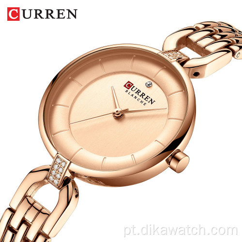 CURREN 9052 Relógio Moda Feminina Vestido de Luxo Relógio de Pulso Feminino de Quartzo Inoxidável Relógio Pequeno Mostrador em Ouro Rosa Relógio Analógico